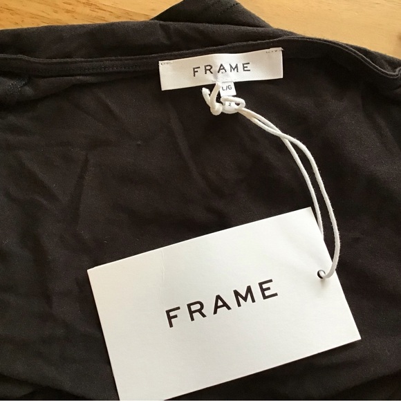 Frame Shirred Flounce Top Short Flutter Sleeves Black Cropped Size Large - Picture 6 of 7